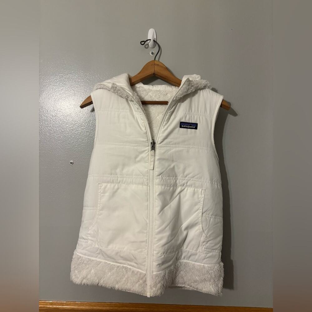 PATAGONIA Women Los Gatos Reversible Hooded Fleece Vest WHITE XS